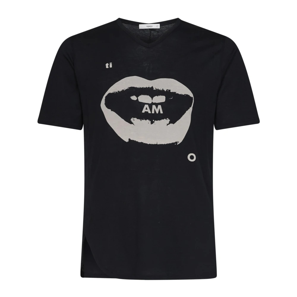 Fendi - V-Ausschnitt T-Shirt - Tops - Herren - Schwarzk - L