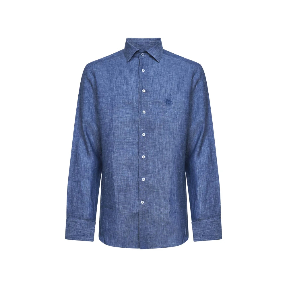 Etro Herren Blau - Leinenhemd Mit Pegaso - Shirts - L