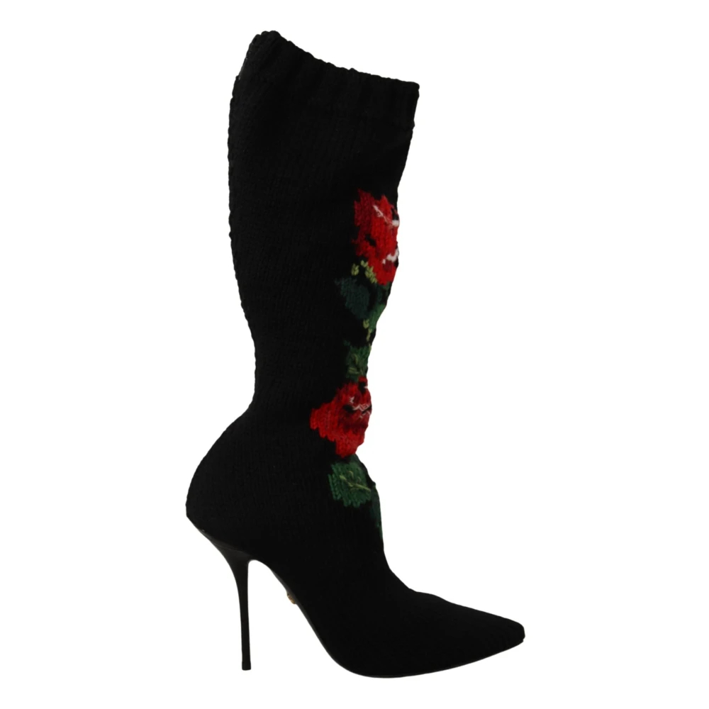 Dolce & Gabbana Damen Schwarz - Stretch Socken Rote Rosen Booties - Shoes - K -36 Eu