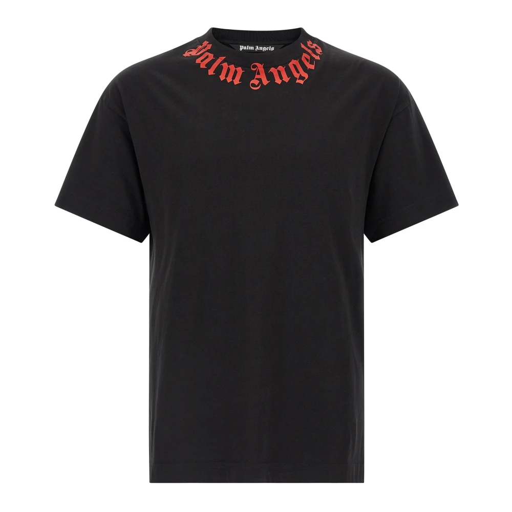Palm Angels Herren Schwarz - Neck Logo T-Shirt - Tops - K - 2XS