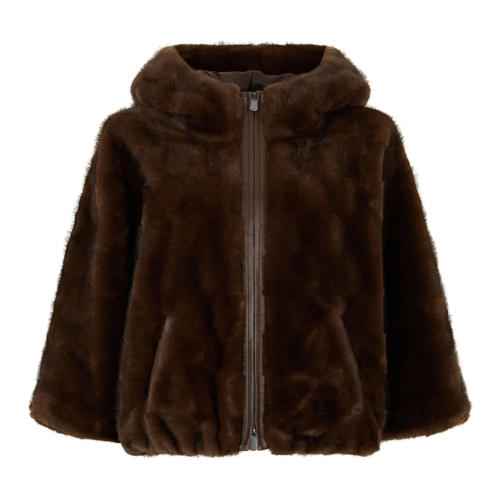 Pinko - Eco-Fur Kapuzenmantel - Jackets - Damen - Braun - M