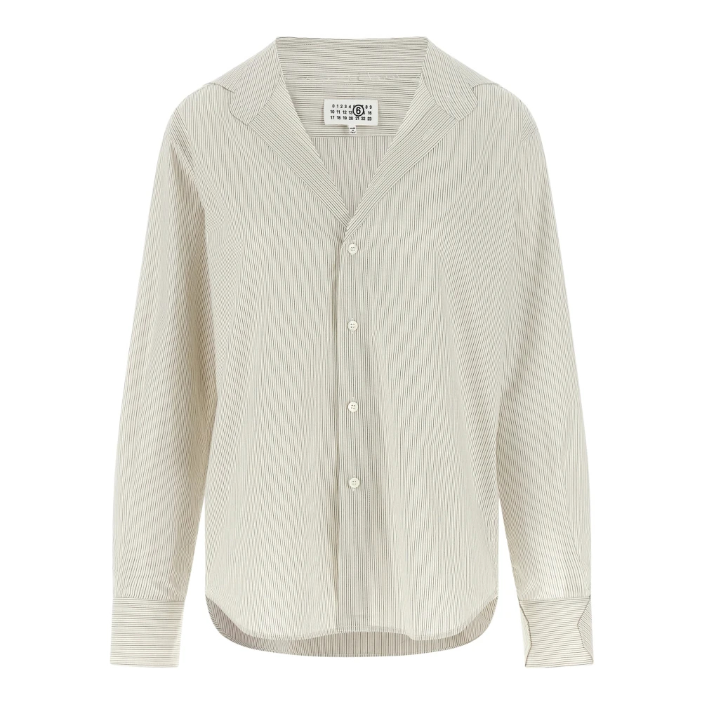 Mm6 Maison Margiela Damen Grau - Gestreiftes Baumwollpopeline-Hemd - Blouses & Shirts - 2XS