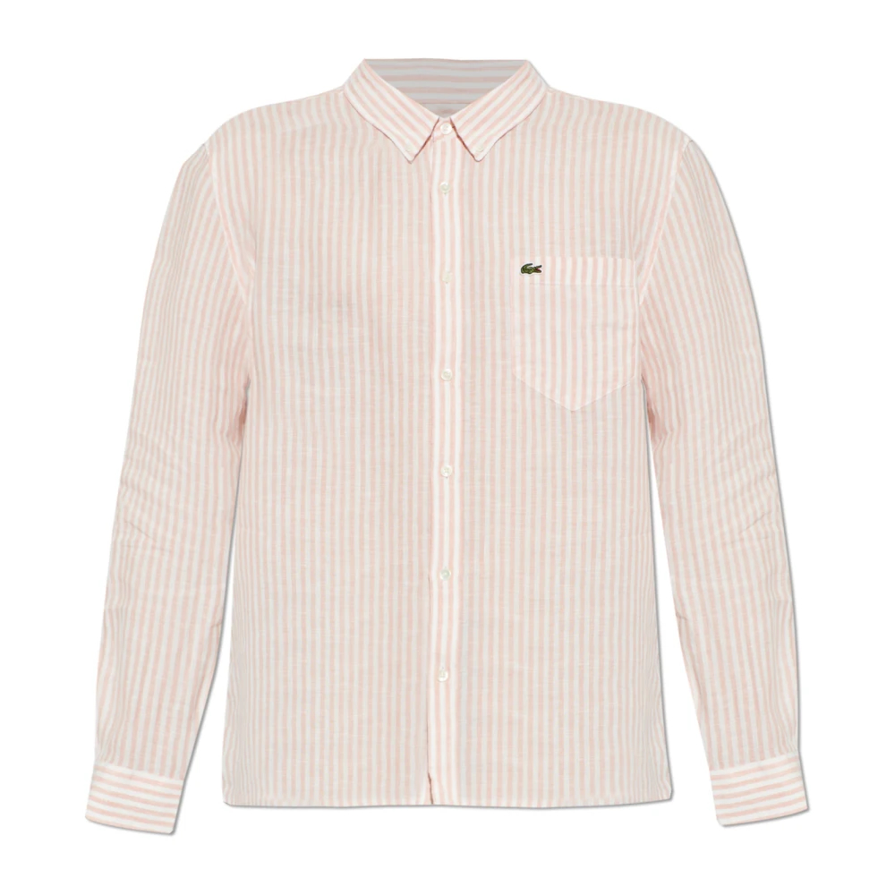 Lacoste Herren Rosa - Regular Fit Gestreiftes Leinenhemd - Shirts - 3XL