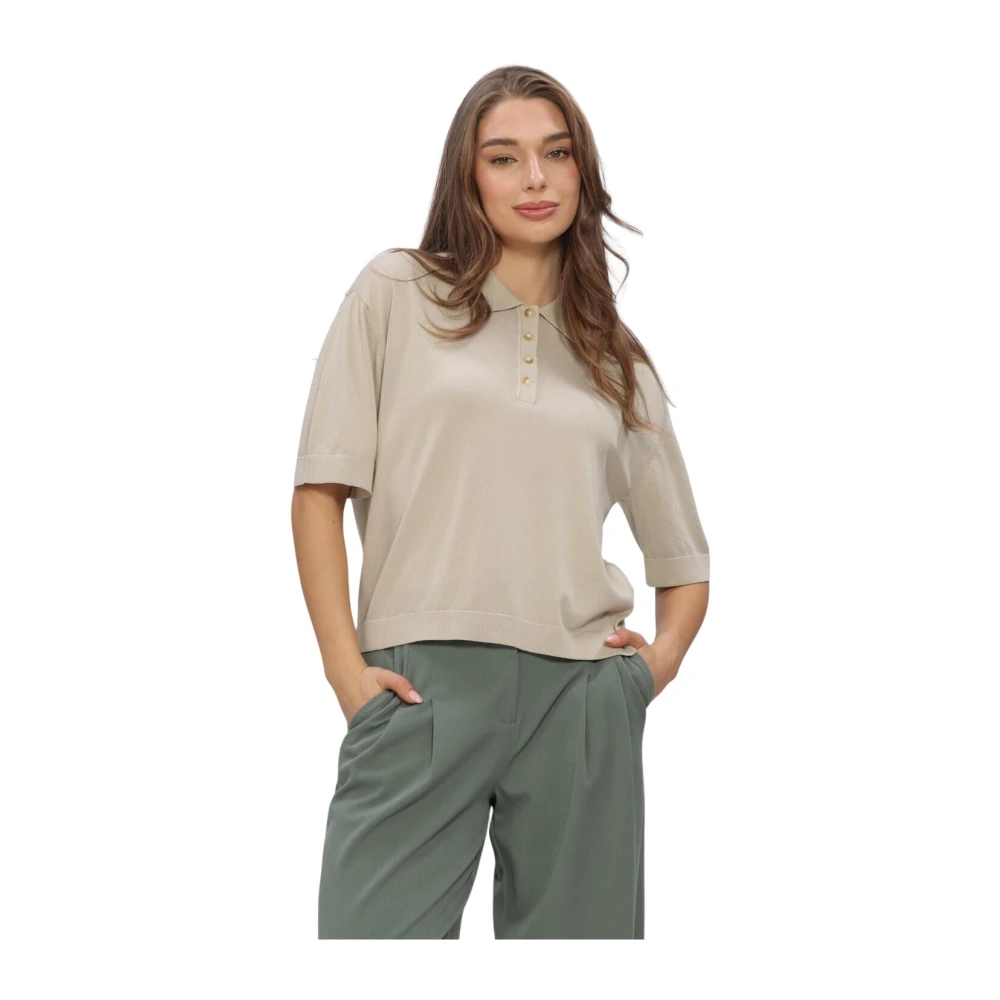 Moss Copenhagen Damen Beige Polo-Shirt Terine - Bild 4