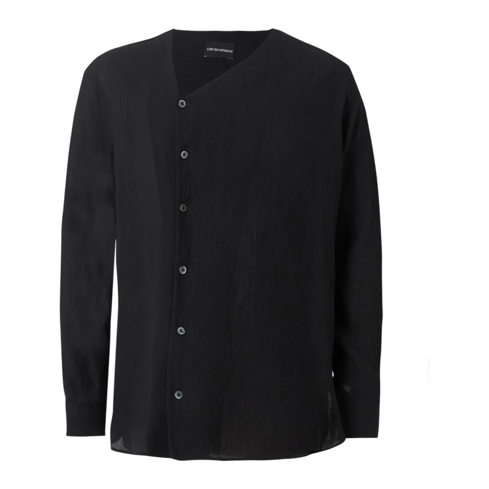 Emporio Armani Herren Schwarz - Asymmetric Front-Button Shirt - Shirts - K - S