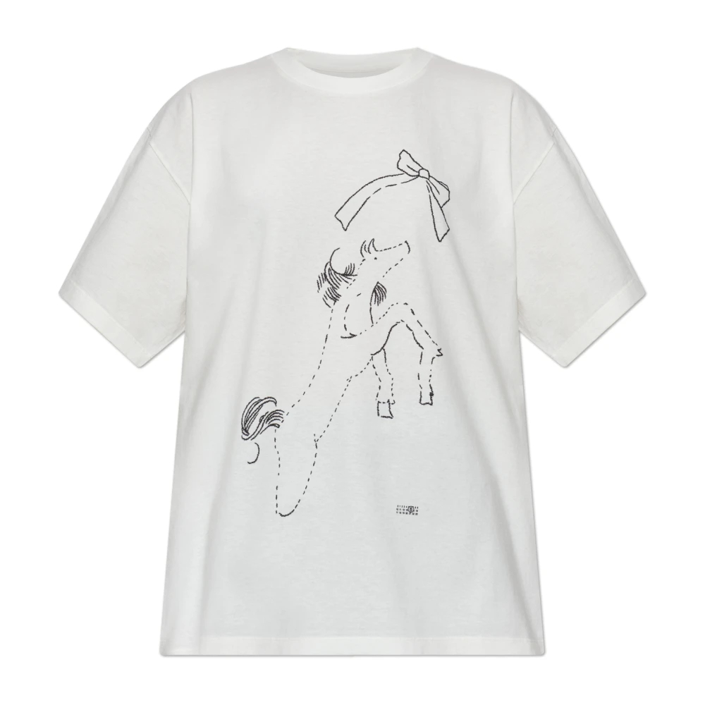 Mm6 Maison Margiela Damen Weiß - Bedrucktes T-Shirt - Tops - S