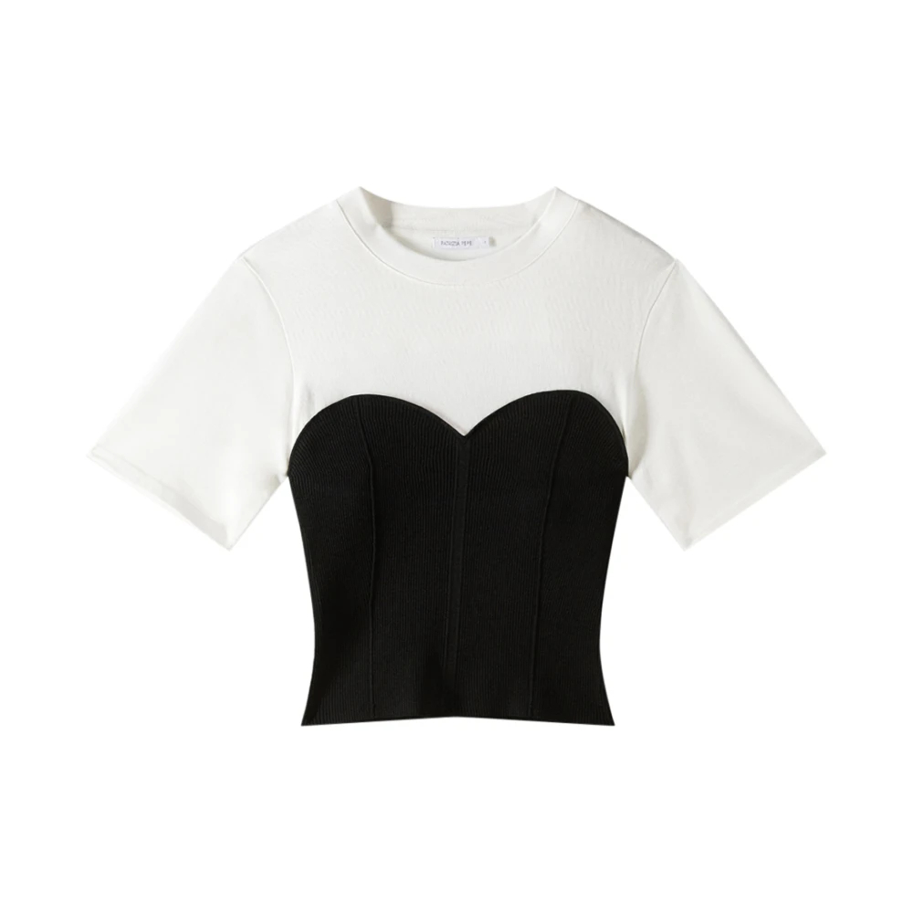Patrizia Pepe Damen Weiß - T-Shirt Mit Strick-Bustier - Tops - S