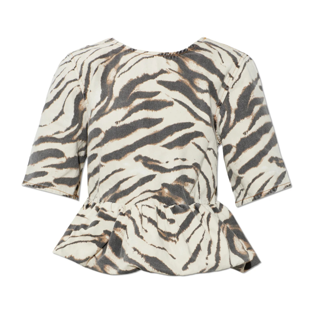 Ganni - Denim-Top Mit Tiermotiv - Blouses & Shirts - Damen - Braun - Xs