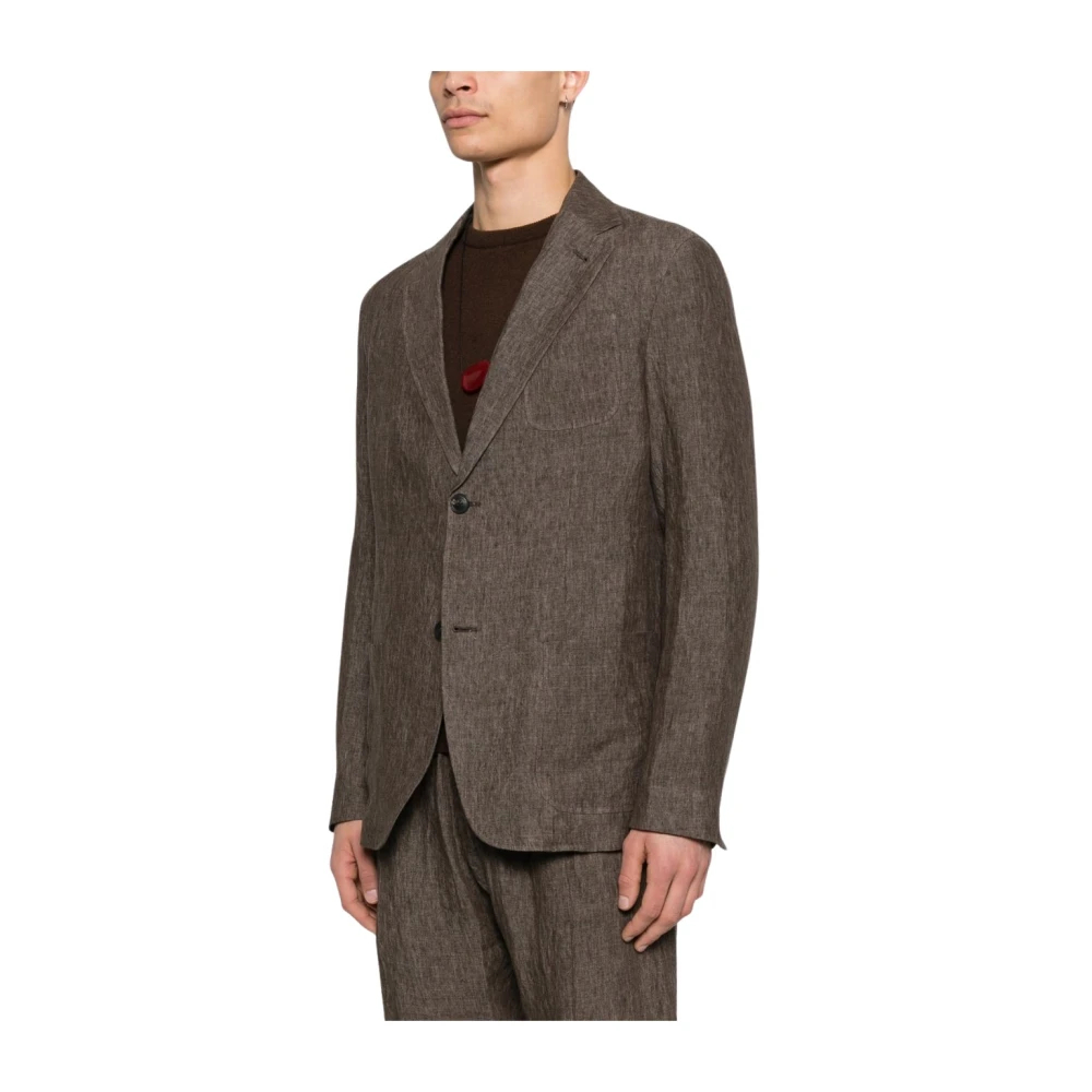 Emporio Armani Herren Braun - Leinen-Einreiher-Blazerjacke - Jackets - S