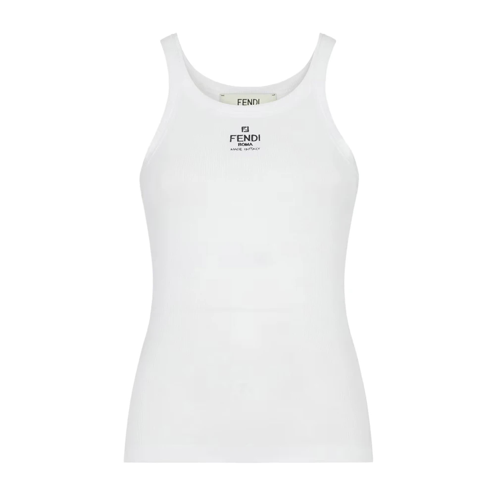 Fendi Damen Weiß - Geripptes Tanktop Aus Baumwolljersey - Tops - L