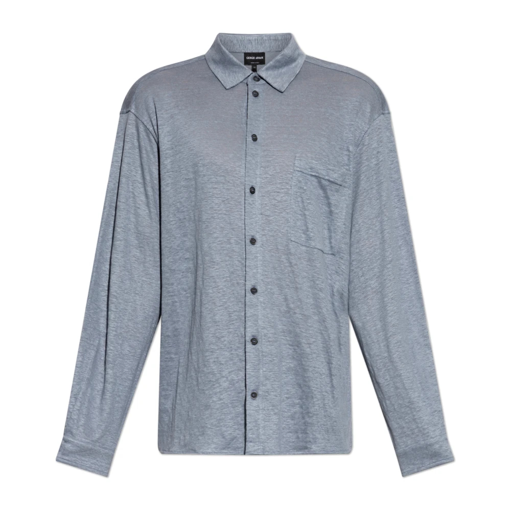 Giorgio Armani Herren Blau - Leinenhemd Mit Tasche - Shirts - 2XL