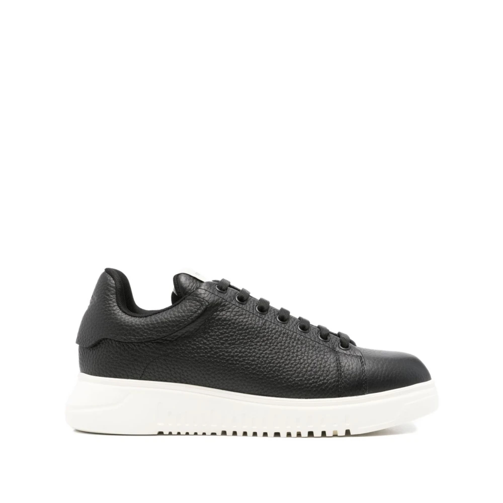 Emporio Armani Herren Schwarz - Tumbled Leather Sneakers - Shoes - K -44 Eu