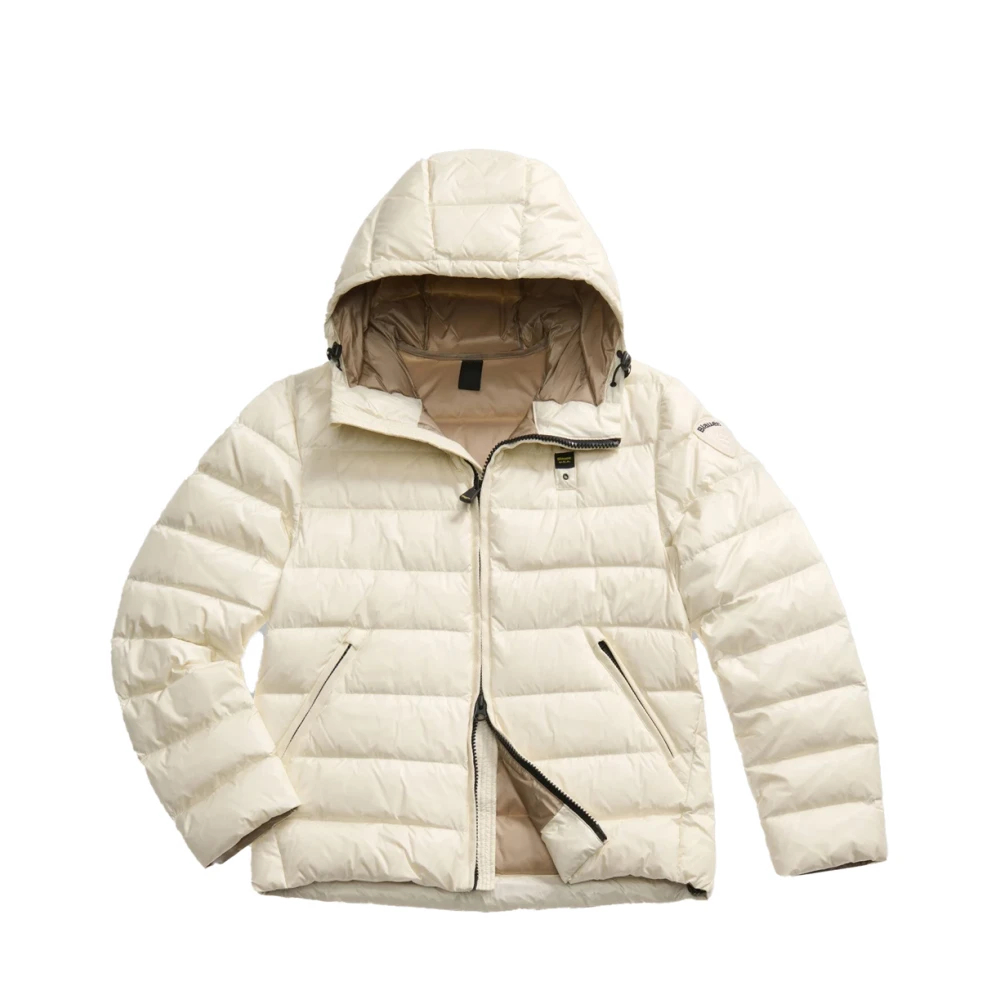 Blauer Herren Weiß - Gesteppter Piumino Mit Horizontalen Streifen - Jackets - S