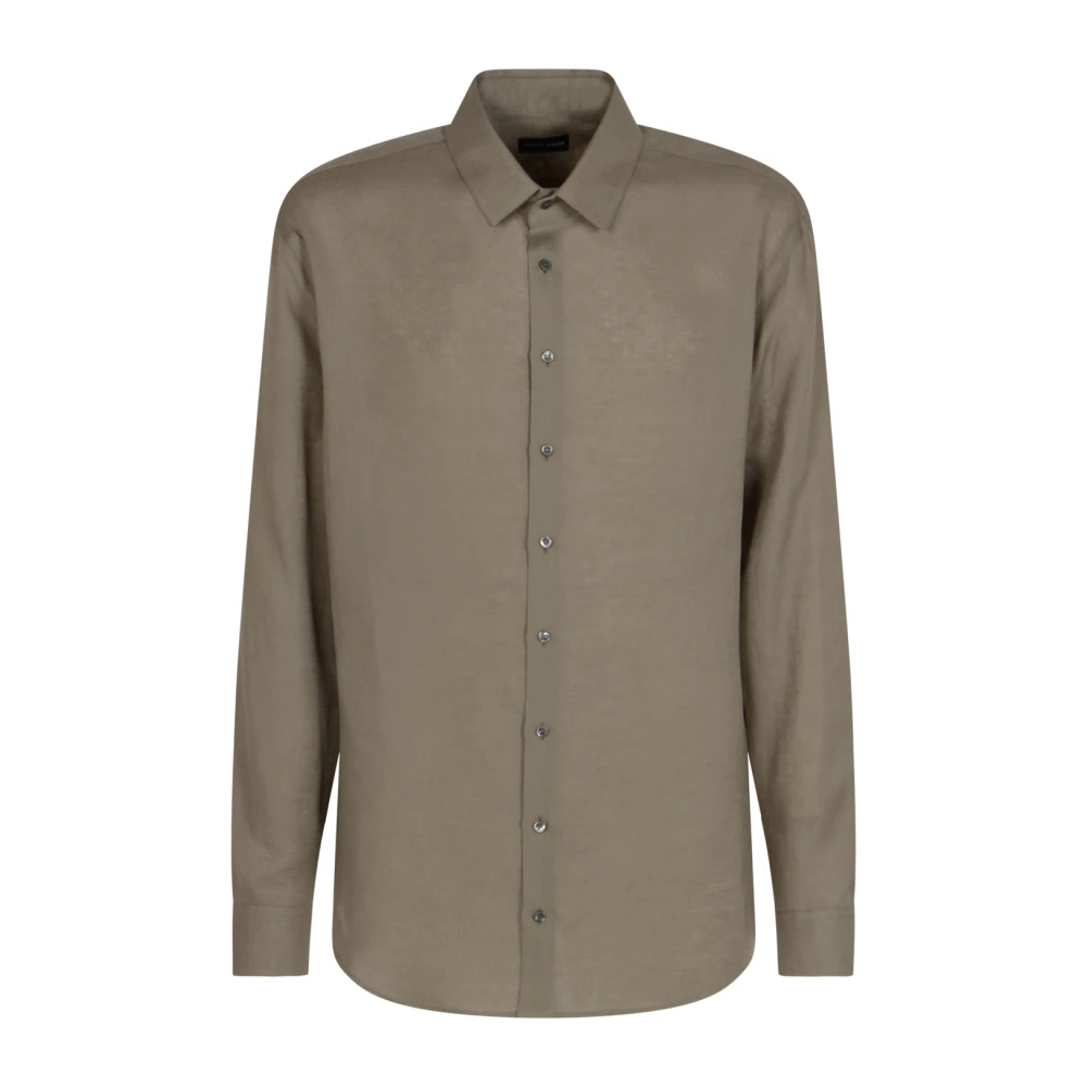 Giorgio Armani Herren Braun - Regular-Fit Leinenhemd - Shirts - 2XL