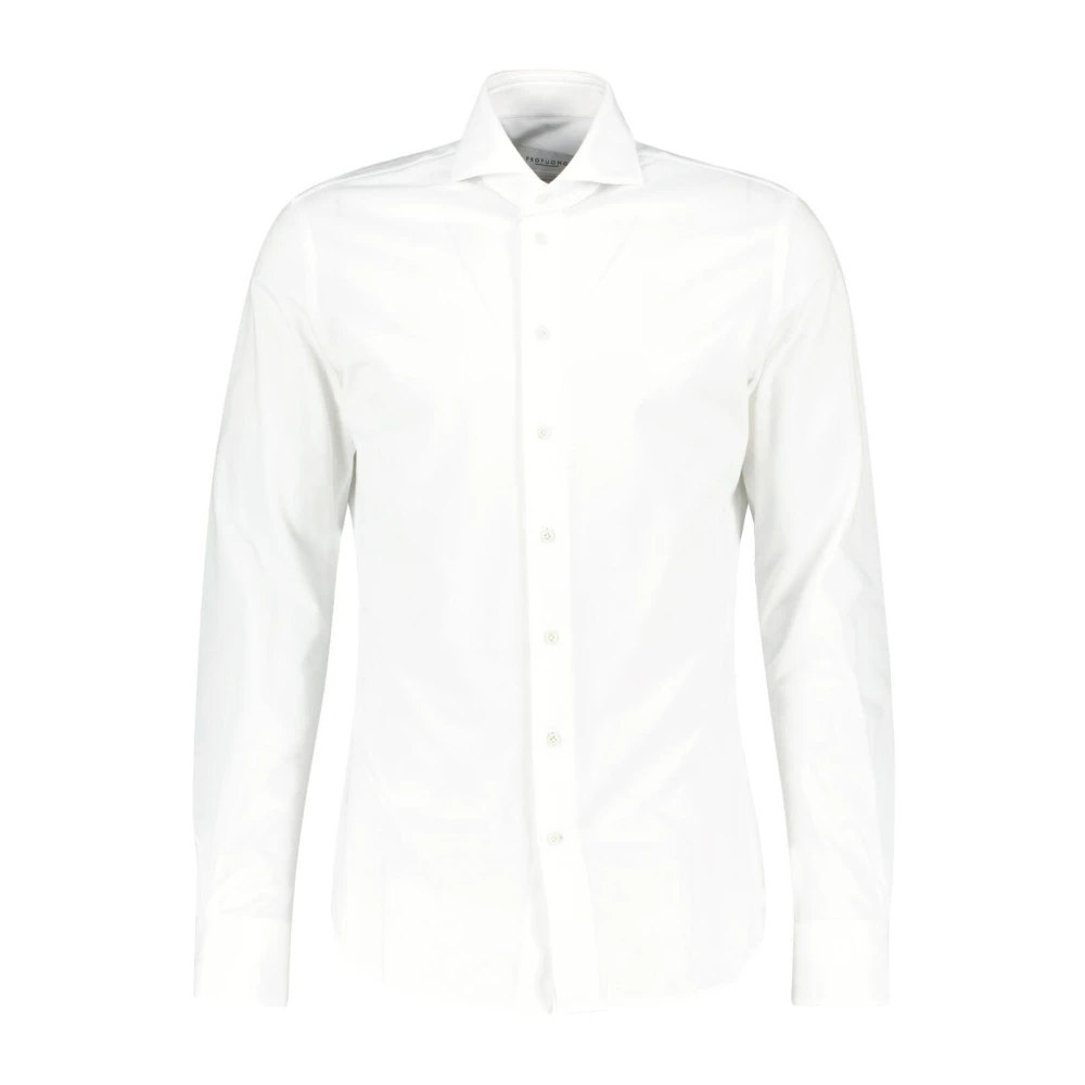 Hemden Profuomo Herren Weiss Japanese Knitted Slim Fit Jerseyhemd Einfarbig - Bild 10