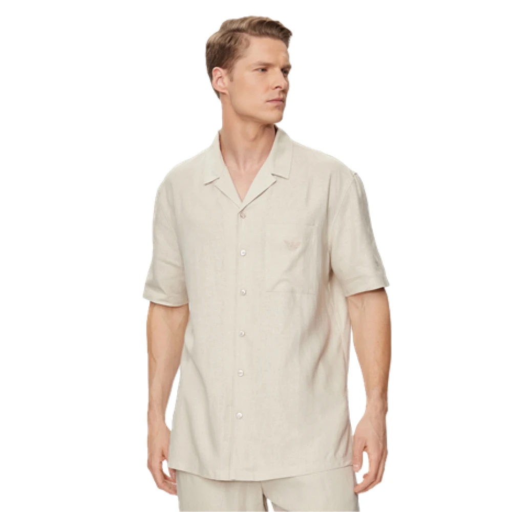 Emporio Armani Herren Beige - Kurzärmeliges Leinenmischhemd - Shirts - S