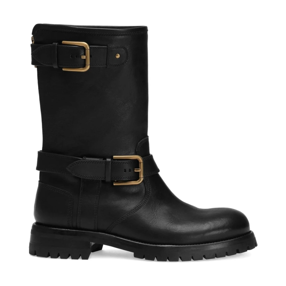 Dolce & Gabbana Damen Schwarz - Kalbsleder Biker Boots - Shoes - K - 39 Eu