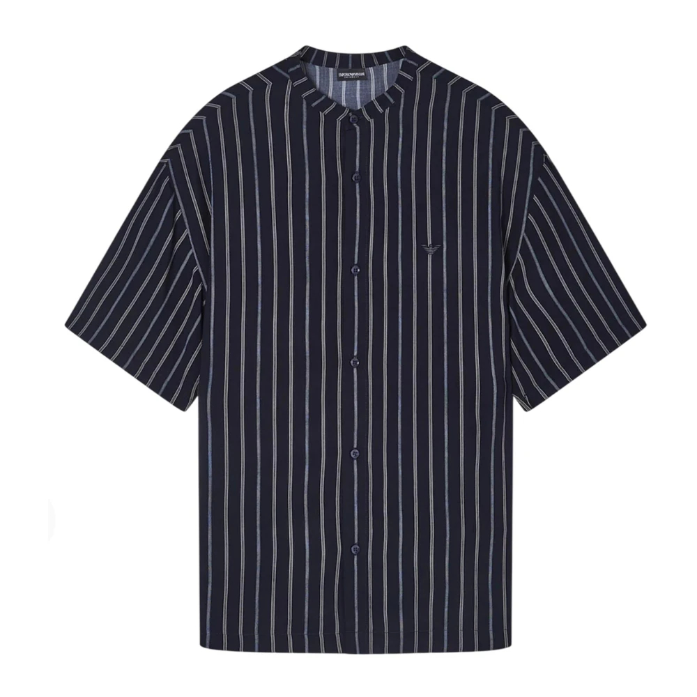 Emporio Armani Herren Blau - Gestreiftes Kurzarmhemd - Shirts - M