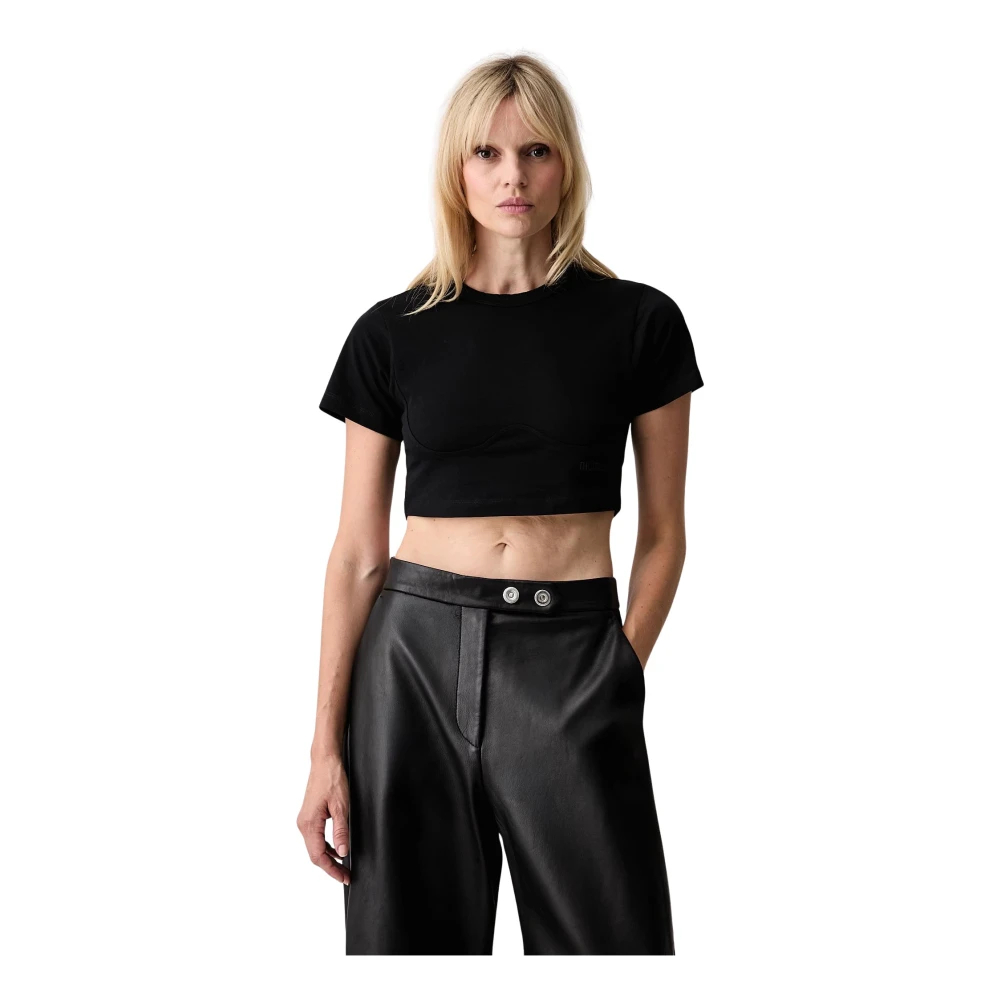 THE ATTICO | Black cotton jersey cropped T-shirt | female | 40 - Bild 3