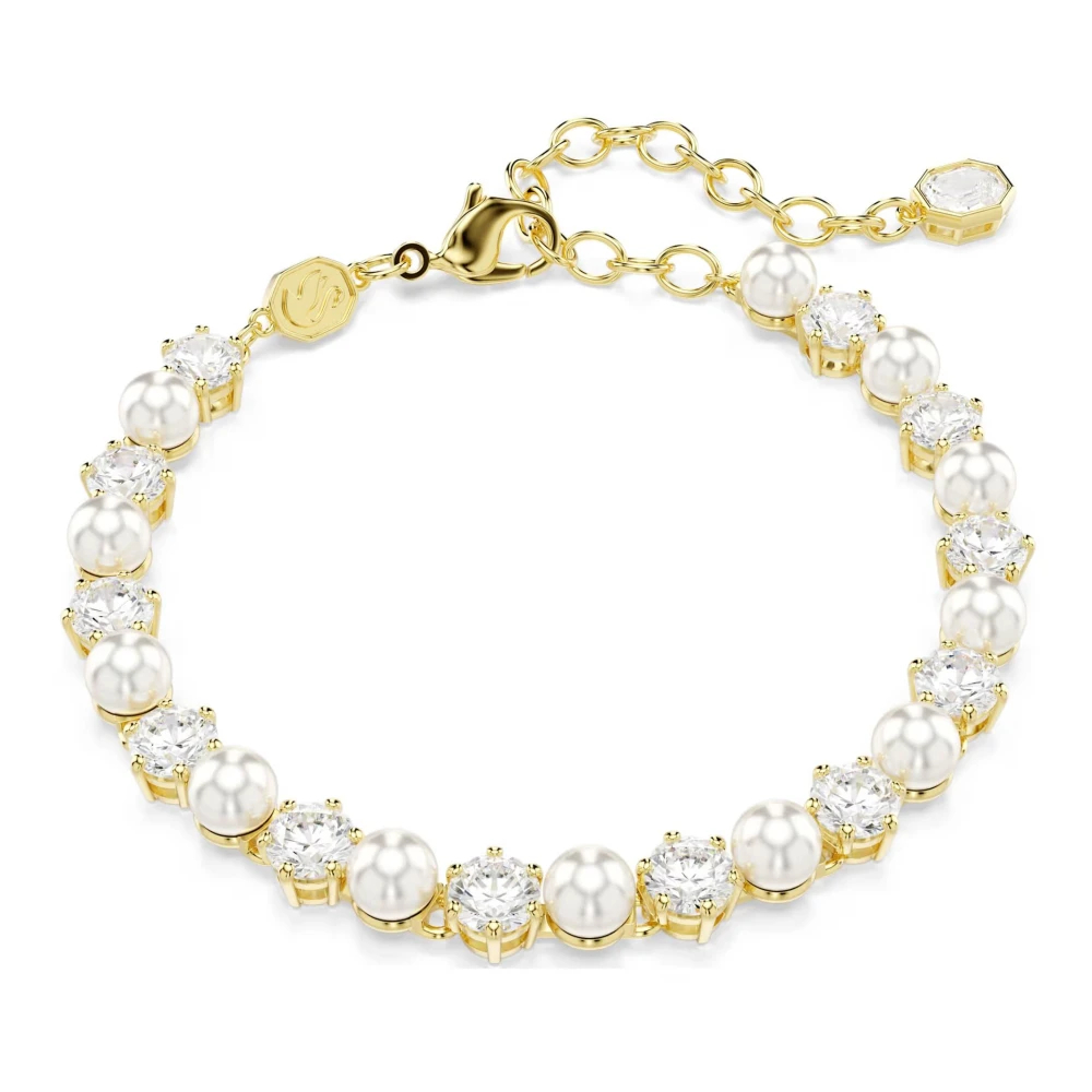 Swarovski Matrix Tennis Armband, Kristallperle, Rundschliff, 18K Goldbeschichtet Weiß - Bild 4