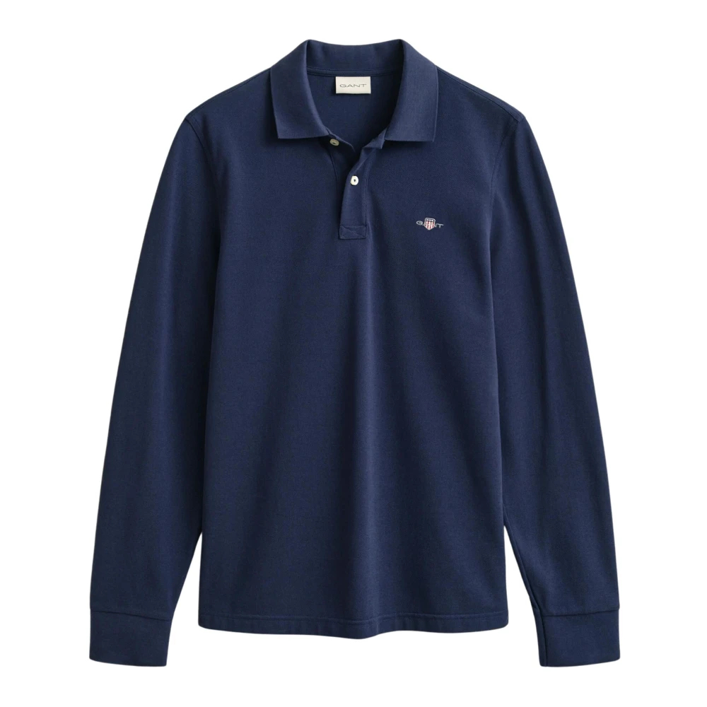 Hemden Gant Herren Evening Blue Shield Regular Fit Longsleeve Poloshirt Einfarbig - Bild 7