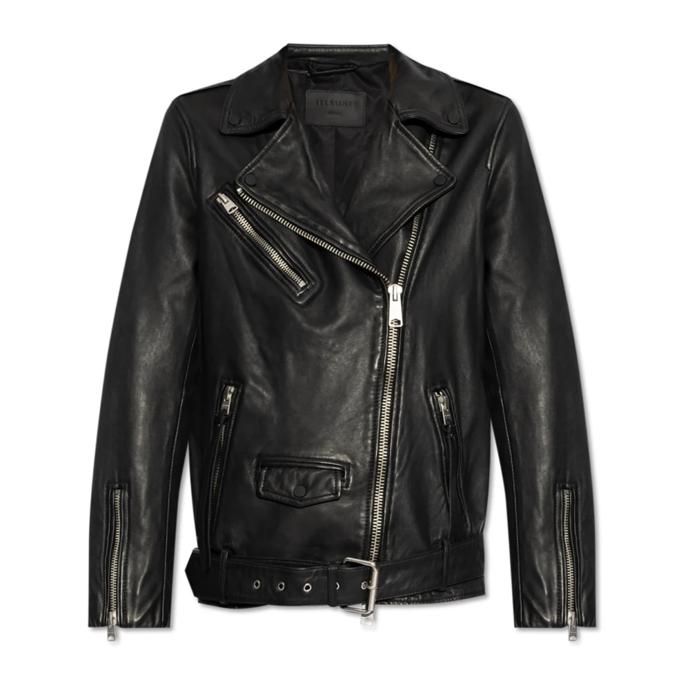 Allsaints Damen Schwarz Women's Billie Relaxed Fit Leather Biker Jacket Size L - Bild 3