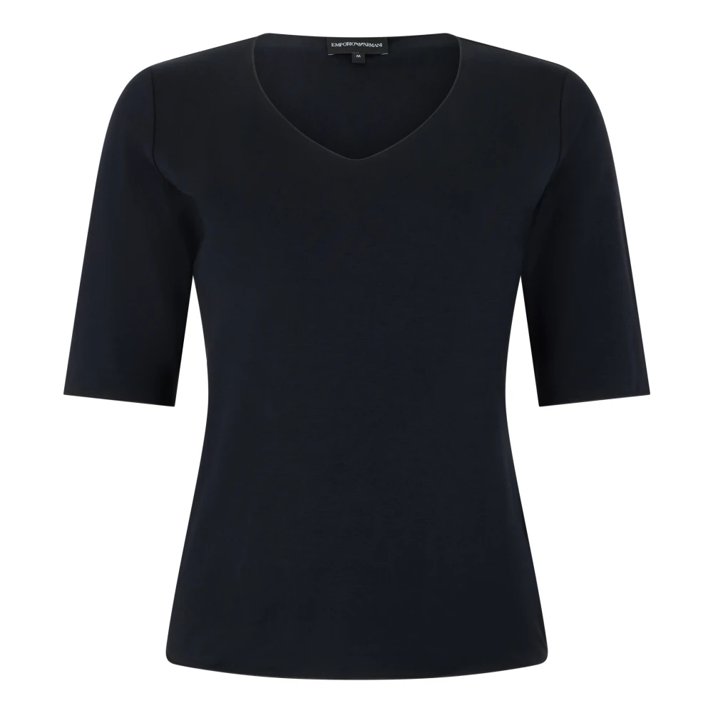 Emporio Armani Damen Blau - Kurzärmeliges T-Shirt Mit V-Ausschnitt - Tops - 2XL