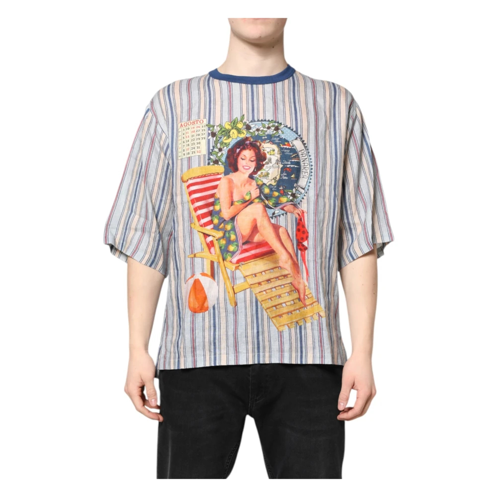 Dolce & Gabbana Herren Multicolor - Gestreiftes Pin-Up-Leinen-T-Shirt Mit Rundhalsausschnitt - Tops - Mehrfarbig - 2XL