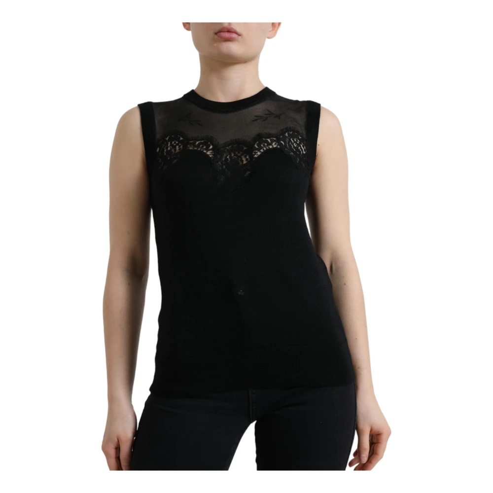 Dolce & Gabbana Damen Schwarz - Es Tank Top Mit Spitze - Tops - K - Xs
