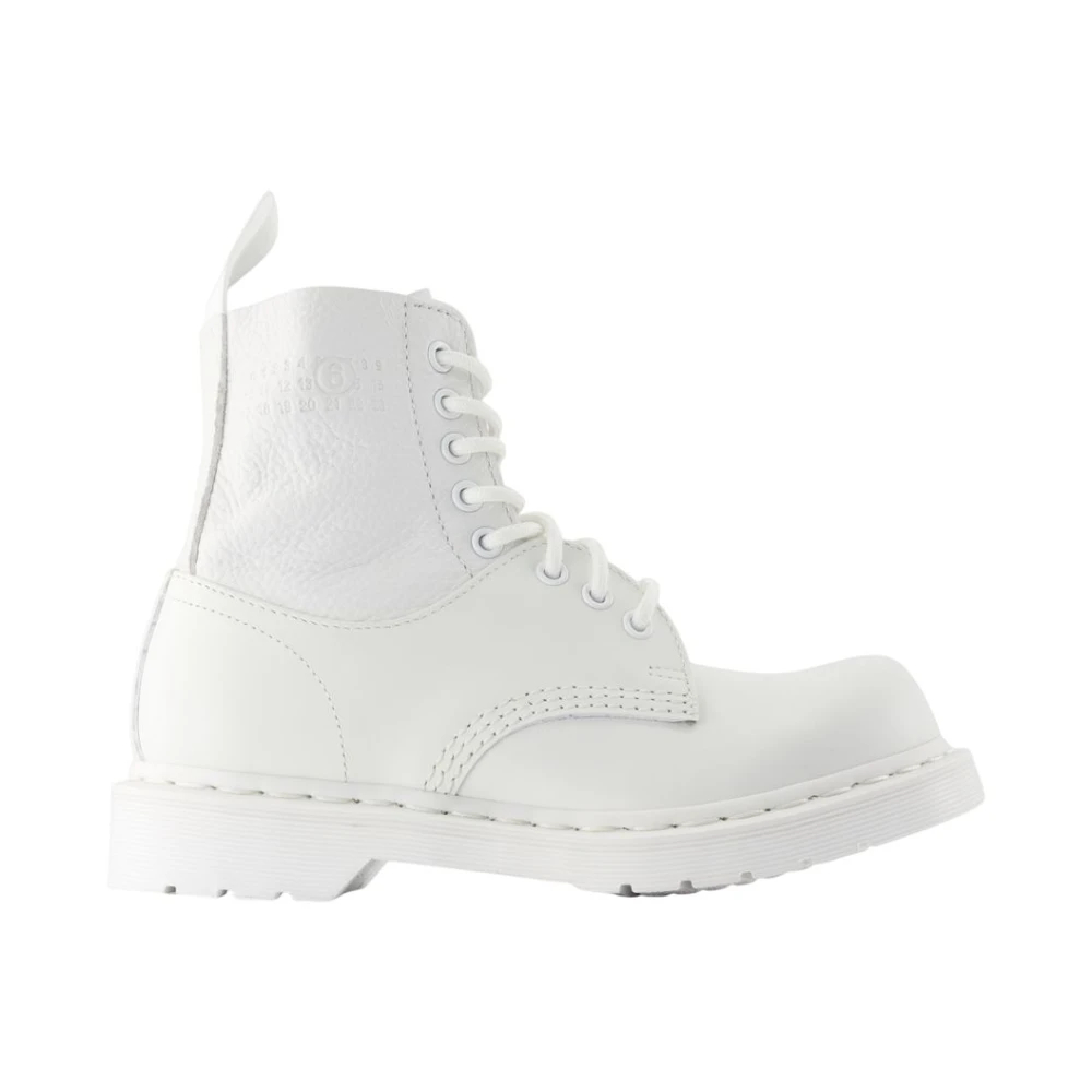 Mm6 Maison Margiela Damen Weiß - E Leder Stiefeletten - Runde Zehe - Shoes - 36 Eu