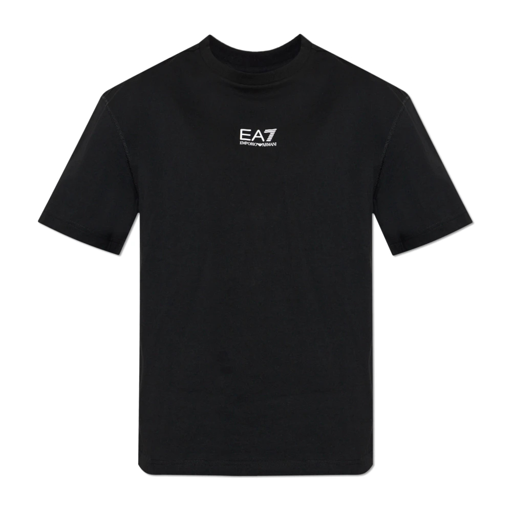 Emporio Armani Ea7 Herren Schwarz - Cotton Jersey T-Shirt Mit Logo - Tops - K - L