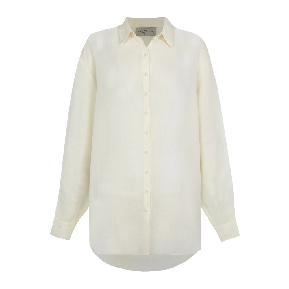 Cortana Damen Beige - Dennis- Oversize-Hemd Aus Elfenbeinfarbener Ramie - Blouses & Shirts - 2XS