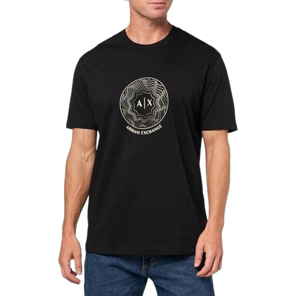 Armani Exchange Herren Schwarz - T-Shirt Mit Goldenem Logo - Tops - K - L