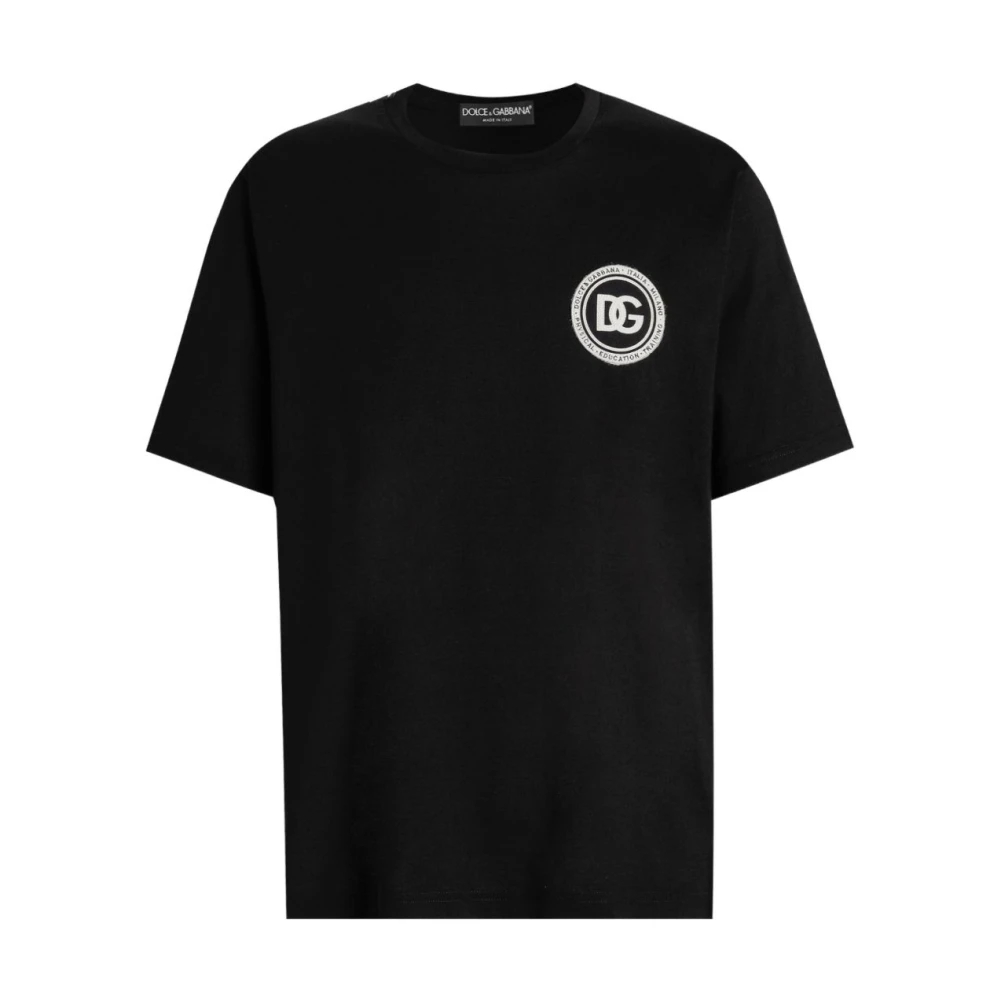 Dolce & Gabbana Herren Schwarz - Jersey T-Shirt Mit Patch - Tops - K - 3XL