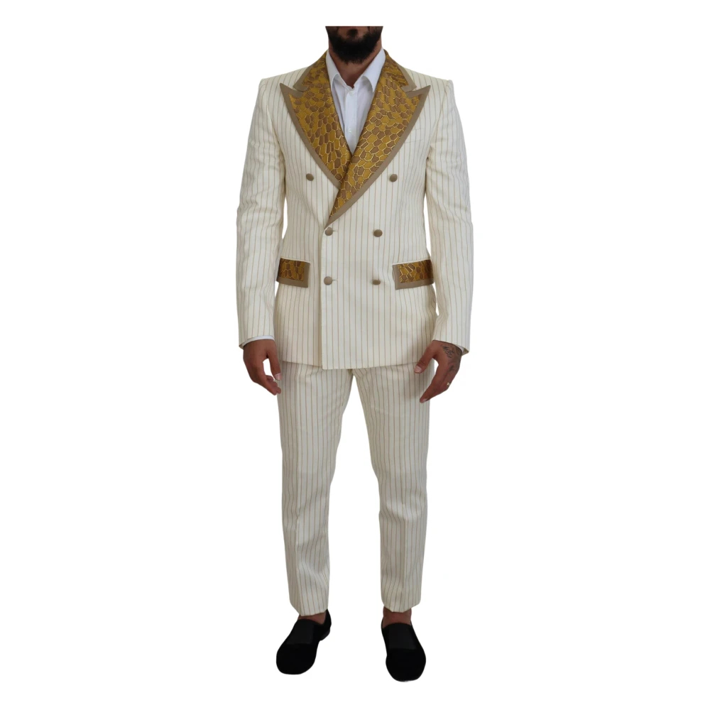 Dolce & Gabbana Herren Multicolor - Off White Gold Gestreifter Tuxedo Slim Fit Anzug - Suits - Mehrfarbig -S