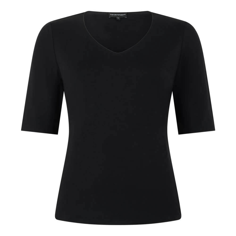 Emporio Armani Damen Schwarz - Kurzärmeliges T-Shirt Mit V-Ausschnitt - Tops - K - 2XL