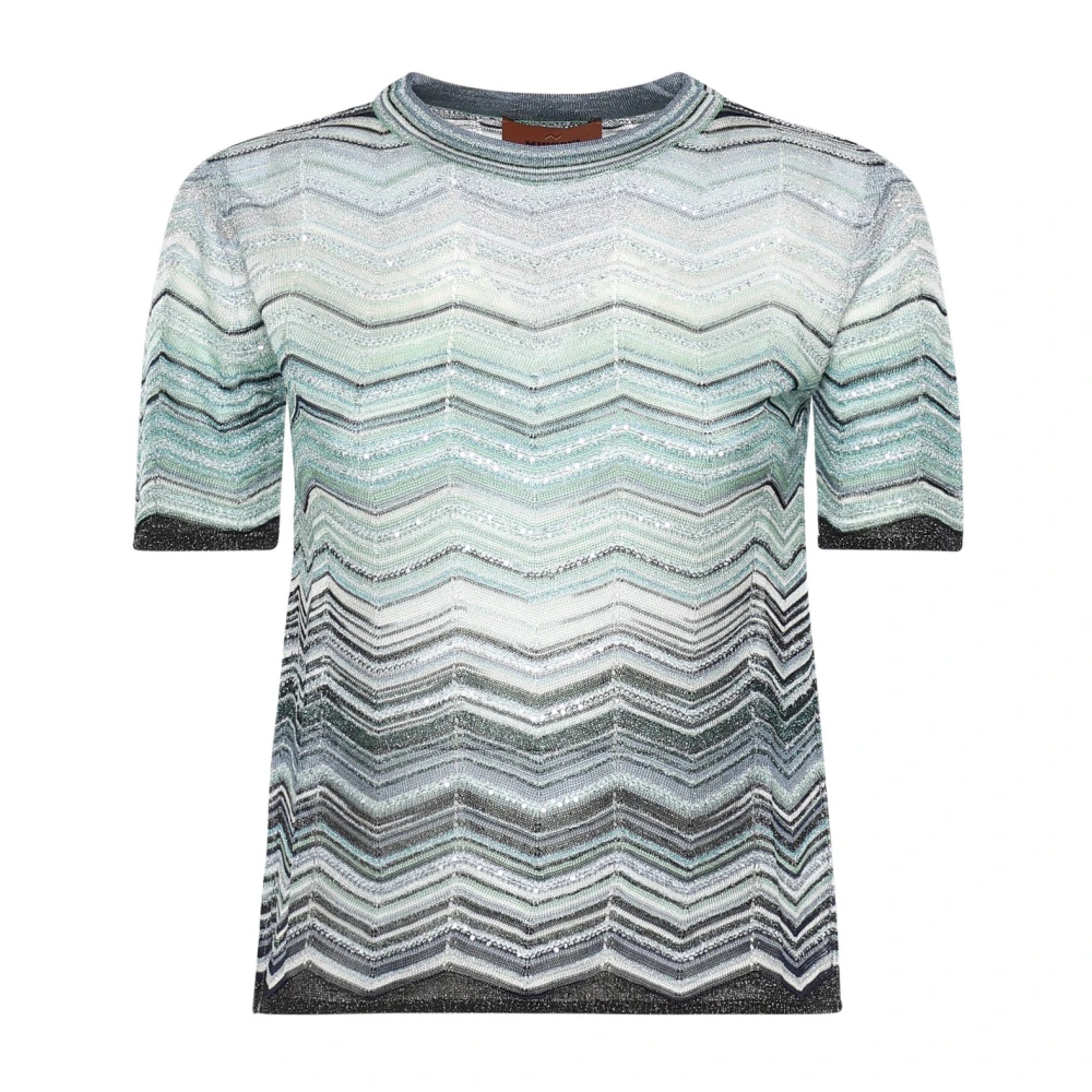 Missoni Damen Multicolor - Chevron Lamé Viscose Rundhals-T-Shirt Mit Pailletten - Tops - Mehrfarbig -S