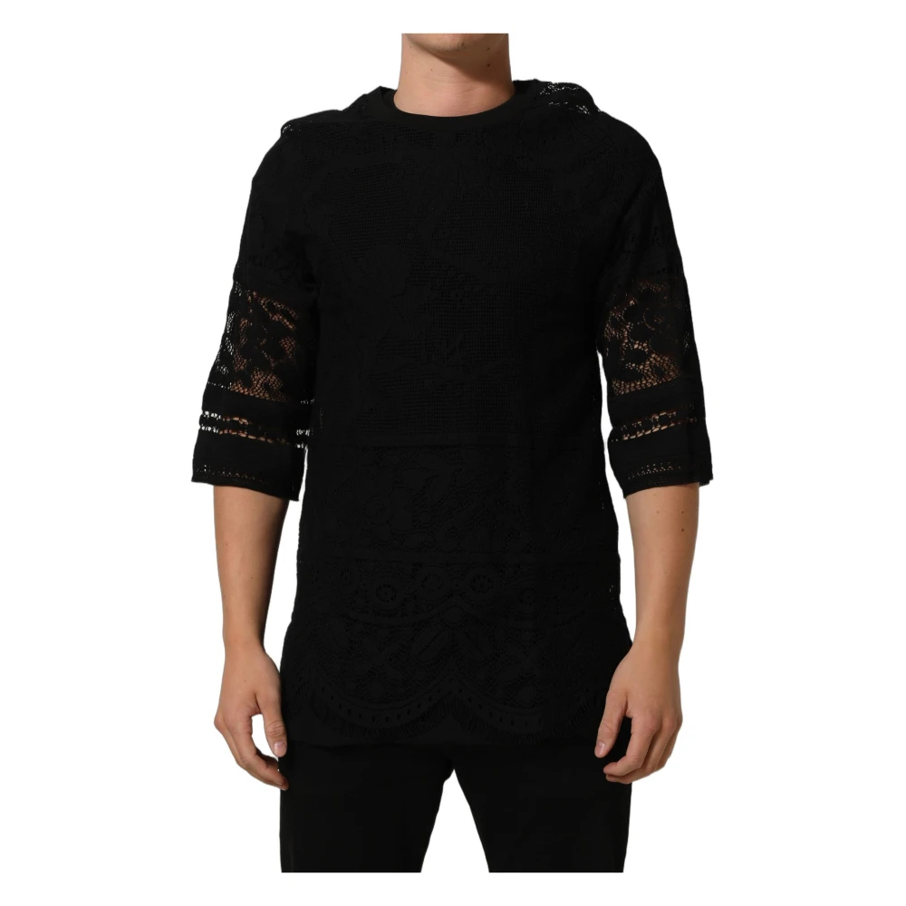 Dolce & Gabbana - T-Shirt Mit Blumen-Spitze - Tops - Herren - Schwarzk - 2XL