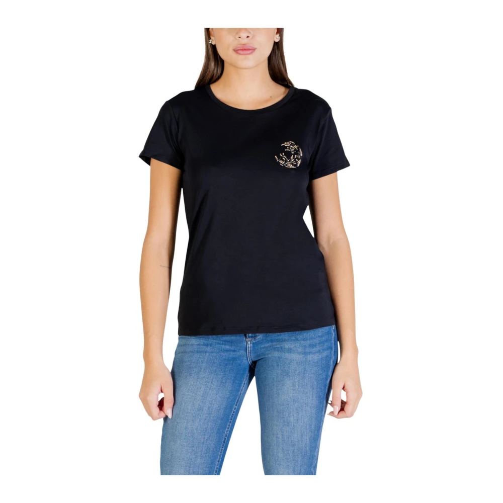Liu Jo Damen Schwarz - Kurzärmeliges Baumwoll-T-Shirt Mit Rundhalsausschnitt - Tops - K - M