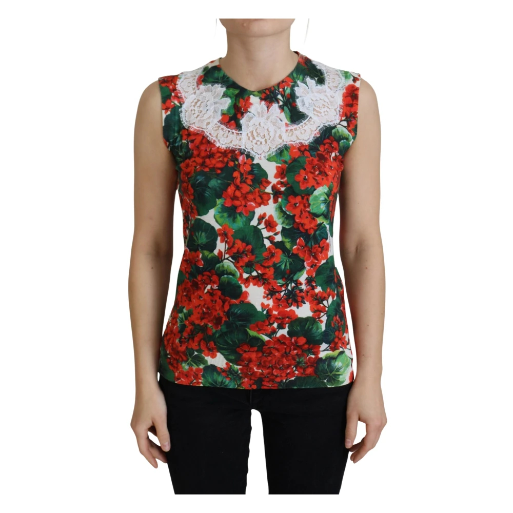 Dolce & Gabbana Damen Multicolor - Weiße Blumige Wollspitze Weste Tank Top - Tops - Mehrfarbig - Xl