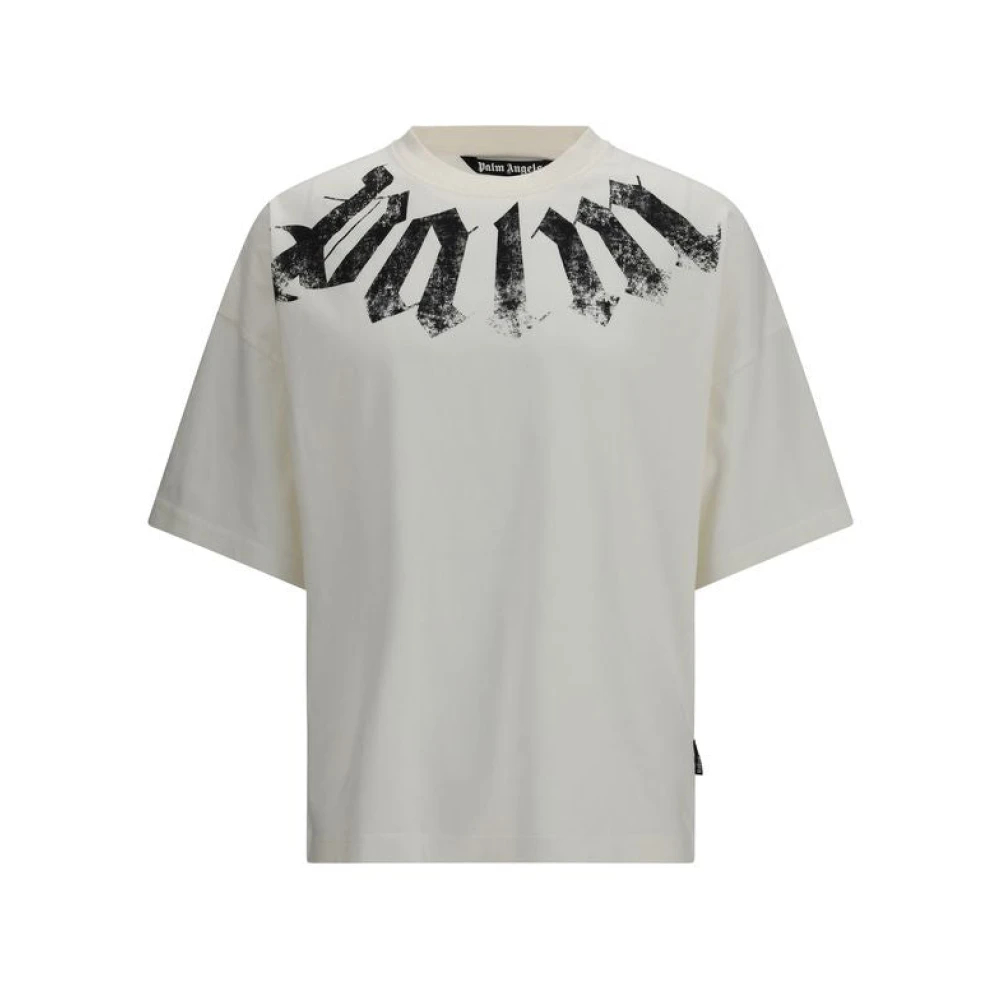 Palm Angels Herren Weiß - Big Neck Logo T-Shirt - Tops - Xs