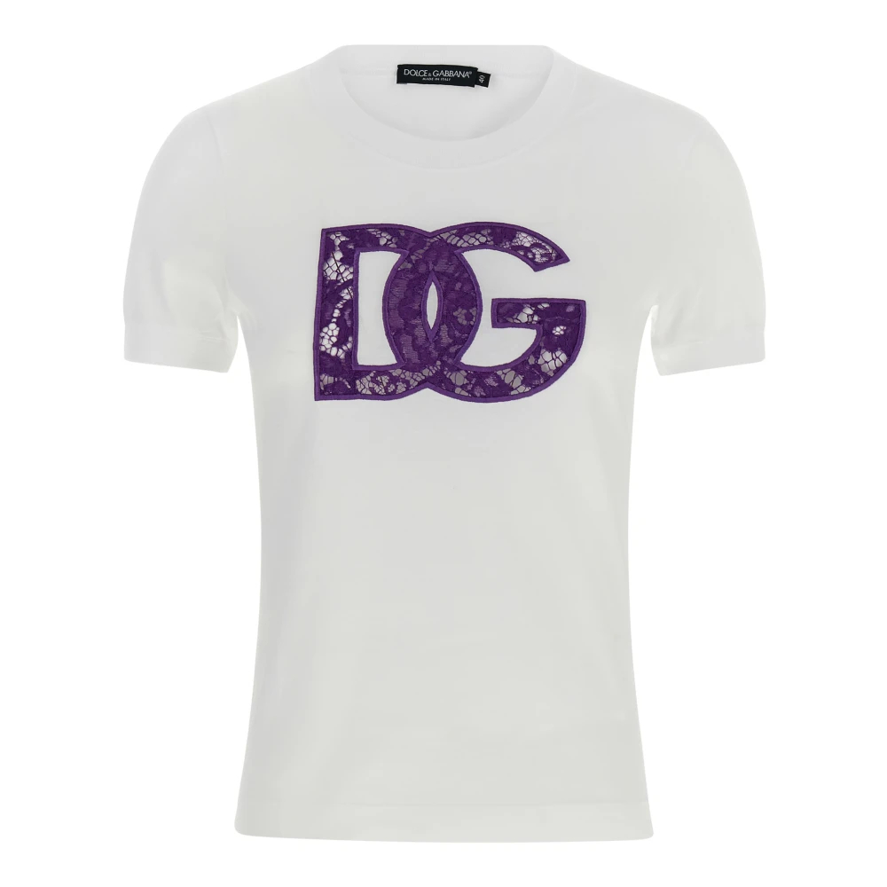 Dolce & Gabbana Damen Weiß - Jersey T-Shirt Mit Spitzeneinsatz - Tops - M