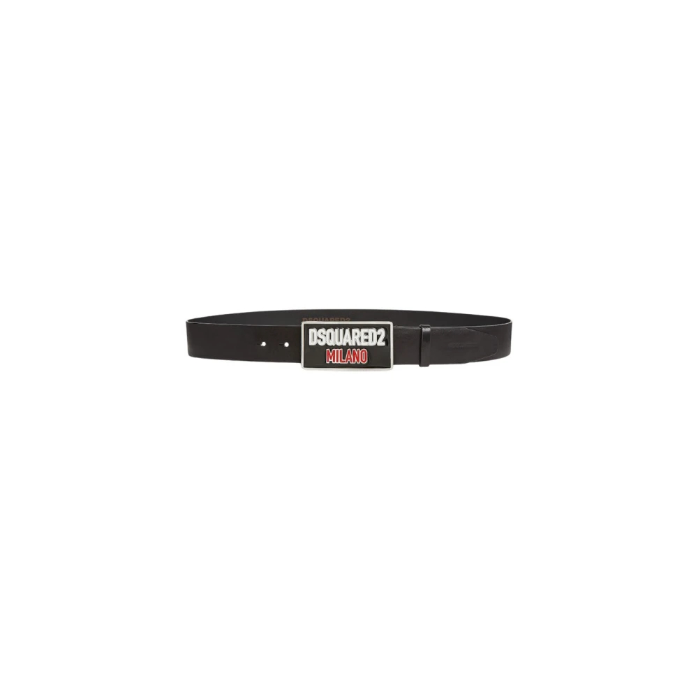 Dsquared2 Herren Schwarz - Logo Plaque Leder Gürtel - Accessories - K - 85 Cm