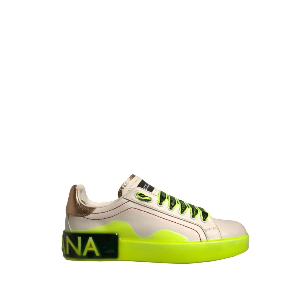 Dolce & Gabbana Damen Weiß - E Gelbe Ledersneakers Neon Accent - Shoes - 36 Eu