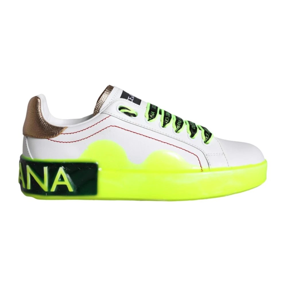 Dolce & Gabbana Damen Weiß - E Goldene Grüne Ledersneakers - Shoes - 35 Eu