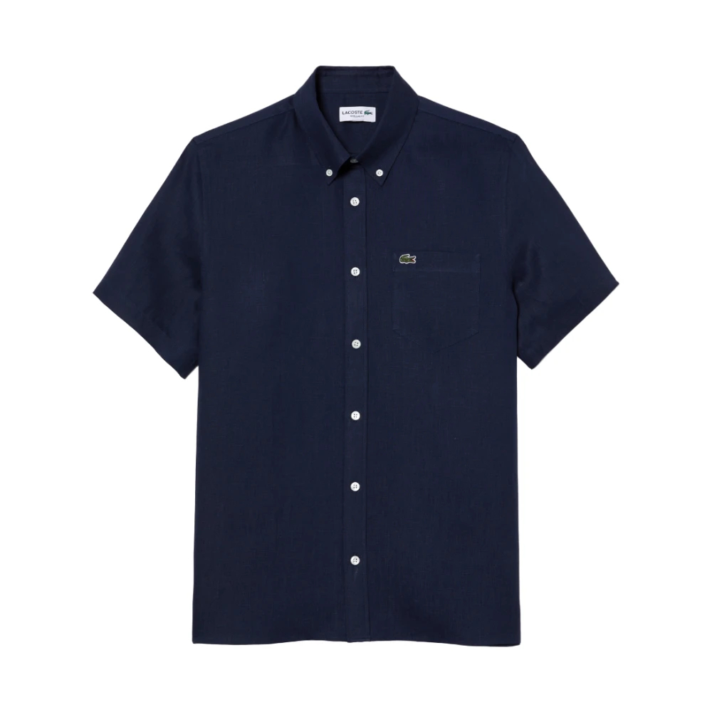 Lacoste Herren Blau - Kurzärmeliges Leinenhemd - Shirts - Xl