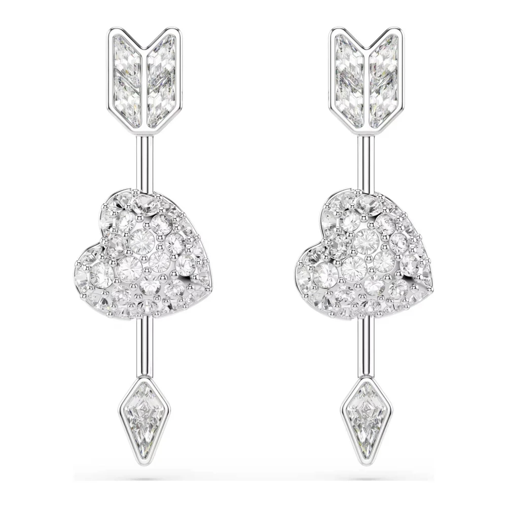 Swarovski Idyllia Drop-Ohrhänger, Verschiedene Schliffe, Herz mit Pfeil, Weiß, Rhodiniert - Bild 7
