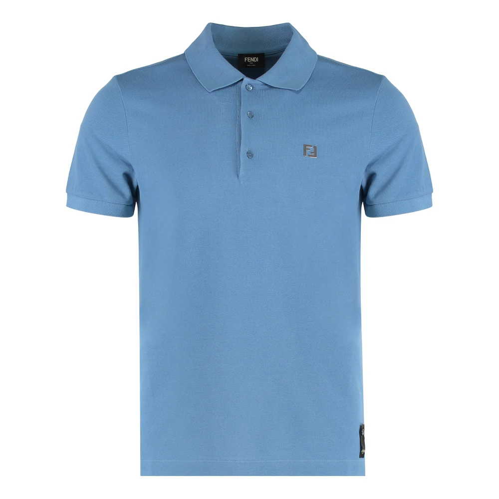 Fendi Herren Blau - Baumwoll-Polo-Shirt Mit Gerippten Kanten - Tops - L