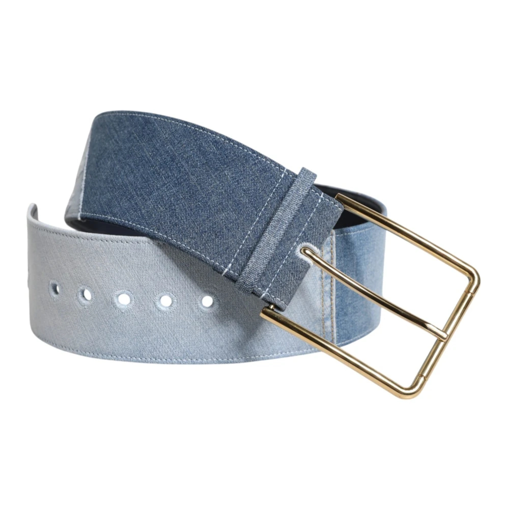 Dolce & Gabbana Damen Blau - Er Denim Gold Metall Schnalle Gürtel - Accessories - 90 Cm