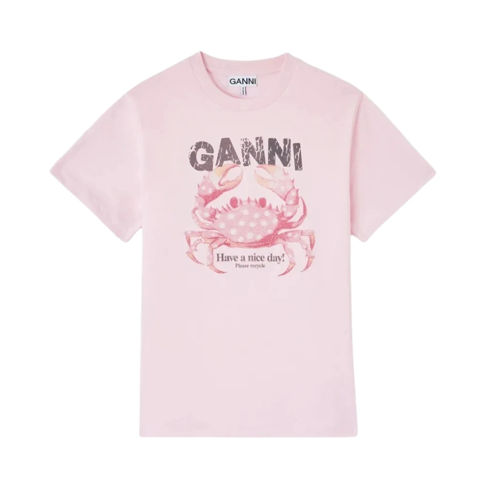 GANNI rosa T-Shirt mit Krabbenmotiv Bio-Baumwolle - Größe L - Bild 7